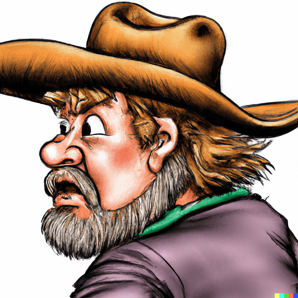 DALL·E 2023-05-27 20.24.47 - a dungjack is a lonely old redneck that has no friends is not smart and has no idea what he is saying wearing a cowboy hat realism style profile view-min